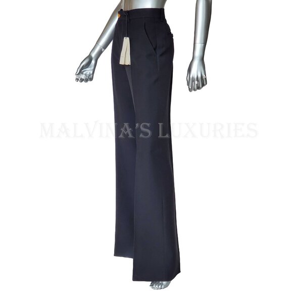 GUCCI PANTS BLACK SILK WOOL CREASED TROUSERS w LOGO BUTTON sz IT 44 US 8 - Picture 7 of 14